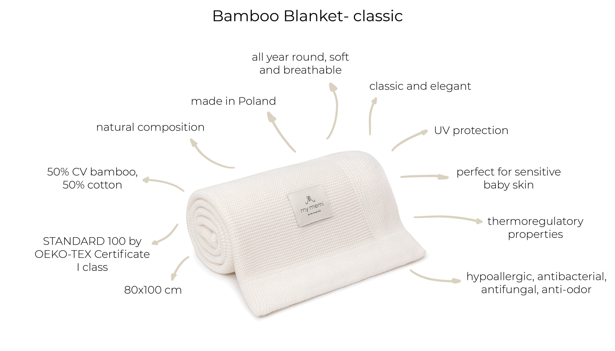 Bamboo deken klassiek - Licht Beige - Afbeelding 2